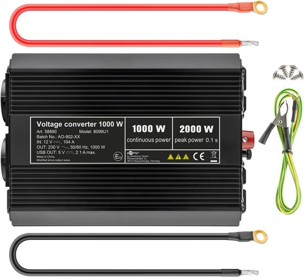 Goobay Spenningsomformer DC/AC (12 V - 230 V/1000 W) konverterer 12 V DC til 230 V AC