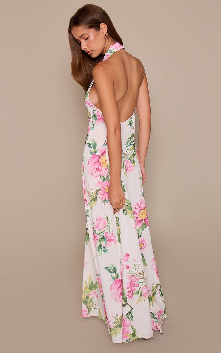 Rose Robe Longue Fleurie À Col Avec Boutonnière