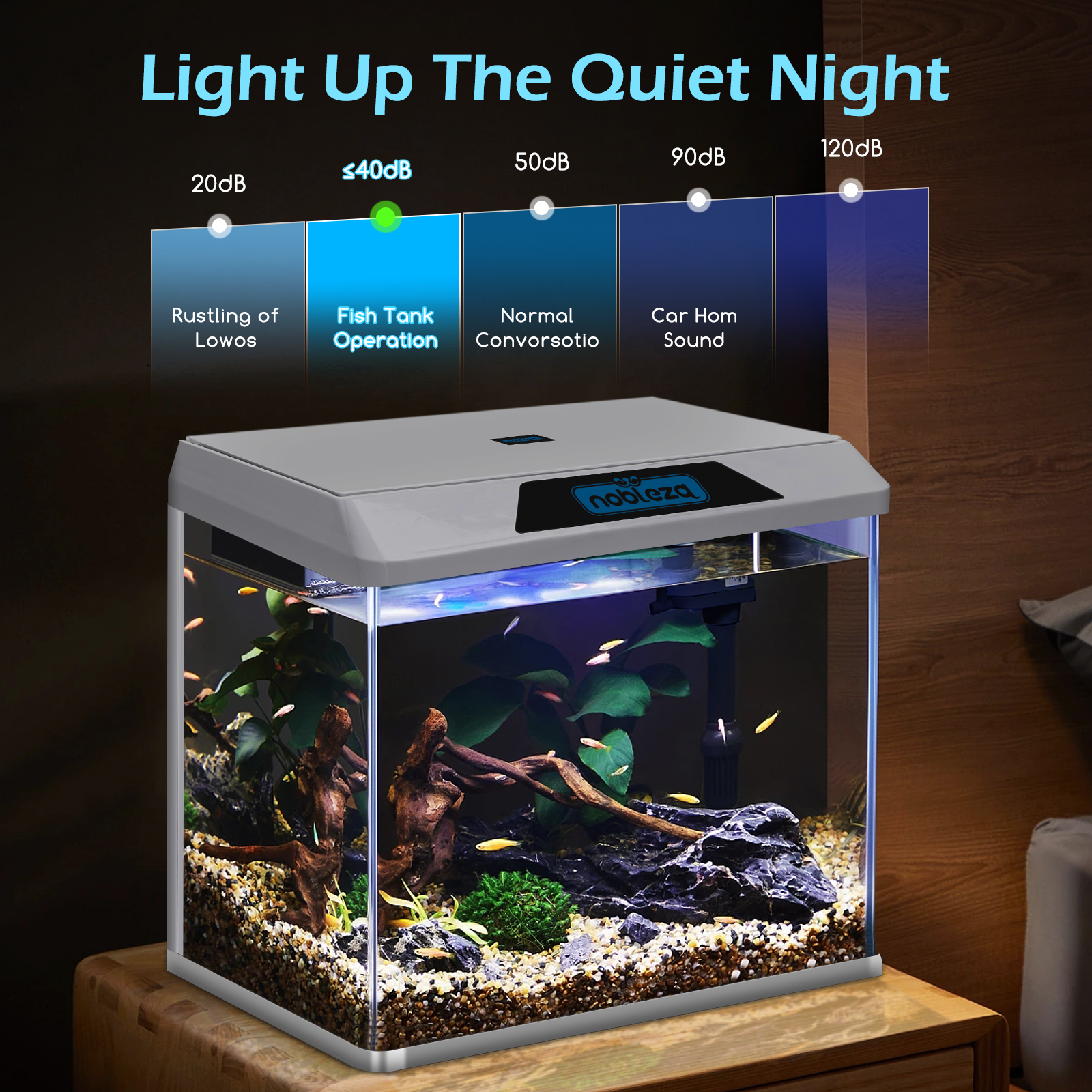Aquários completos Nobleza - 54L, aquários de vidro com sistema de filtragem e iluminação LED, aquários para iniciantes, branco