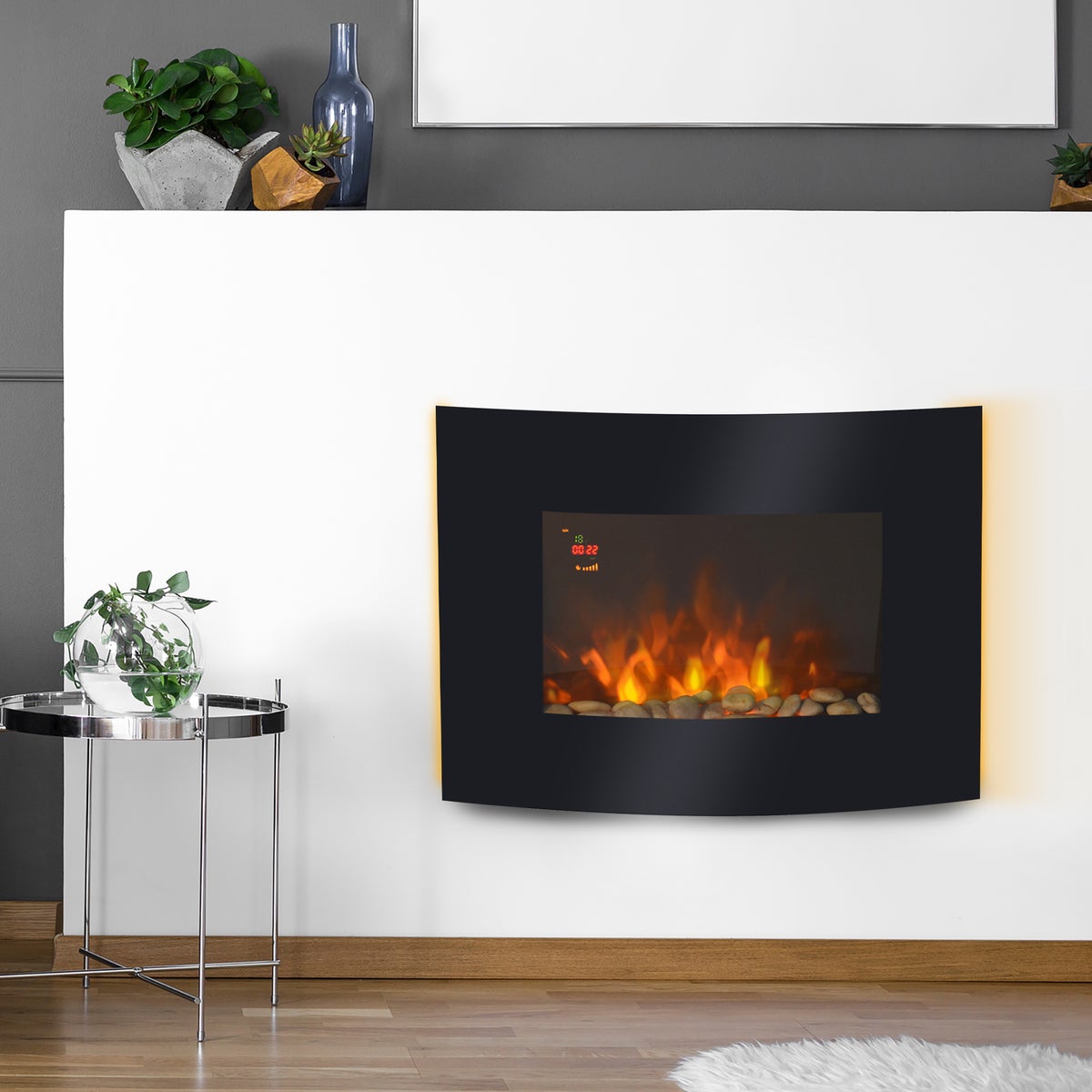 HOMCOM elektrische haard, 65 x 11,4 x 52 cm, metaal, veiligheidsglas, zwart