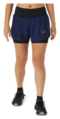 Short 2-en-1 Asics Road Print 3.5in Bleu Noir Femme