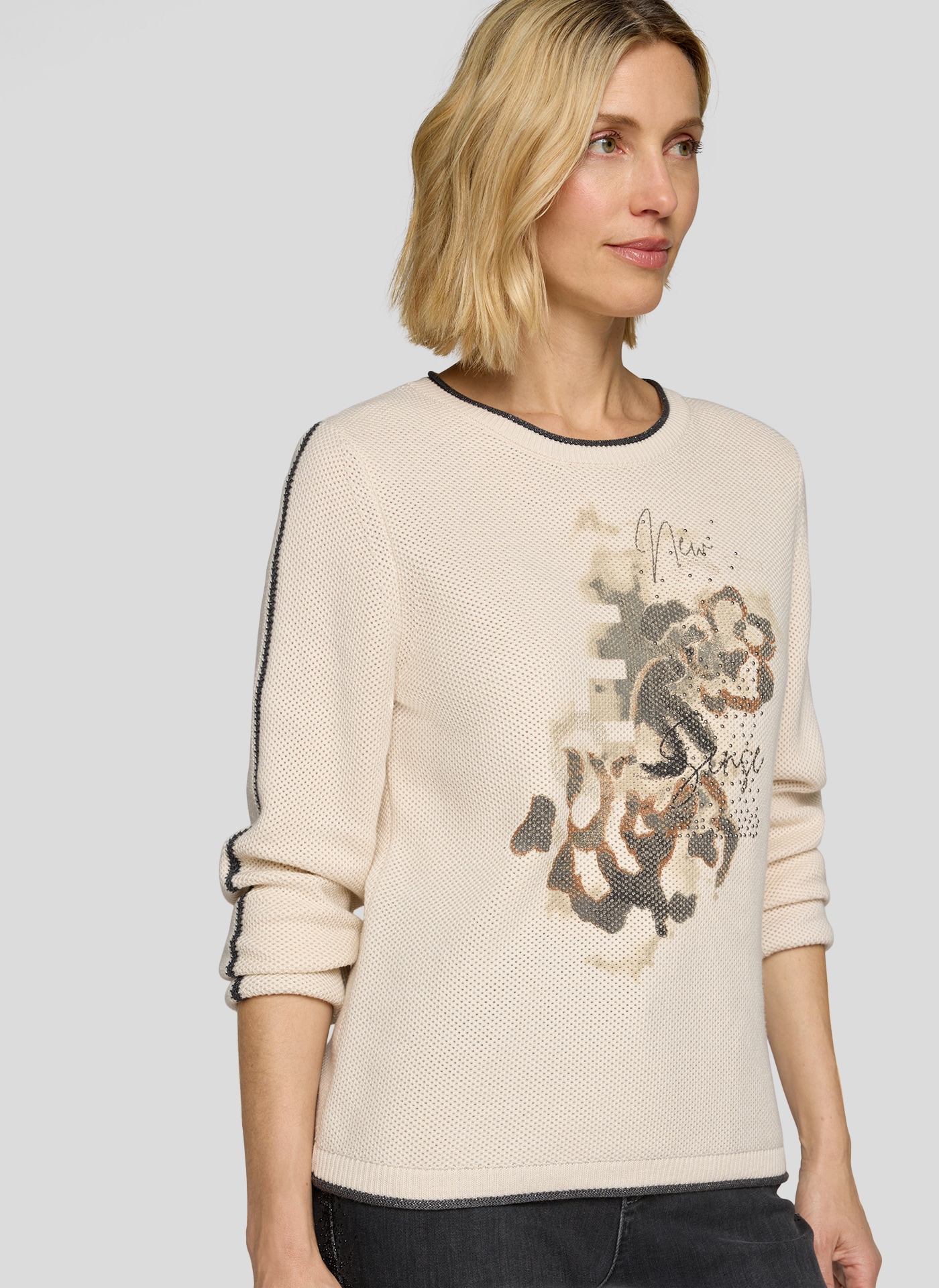 Rabe Rundhalspullover , mit intarsien Print