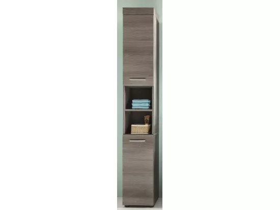 Meuble de salle de bain - Colonne en mélaminé bois grisé. L-H-P: 30 - 190 - 31 cm
