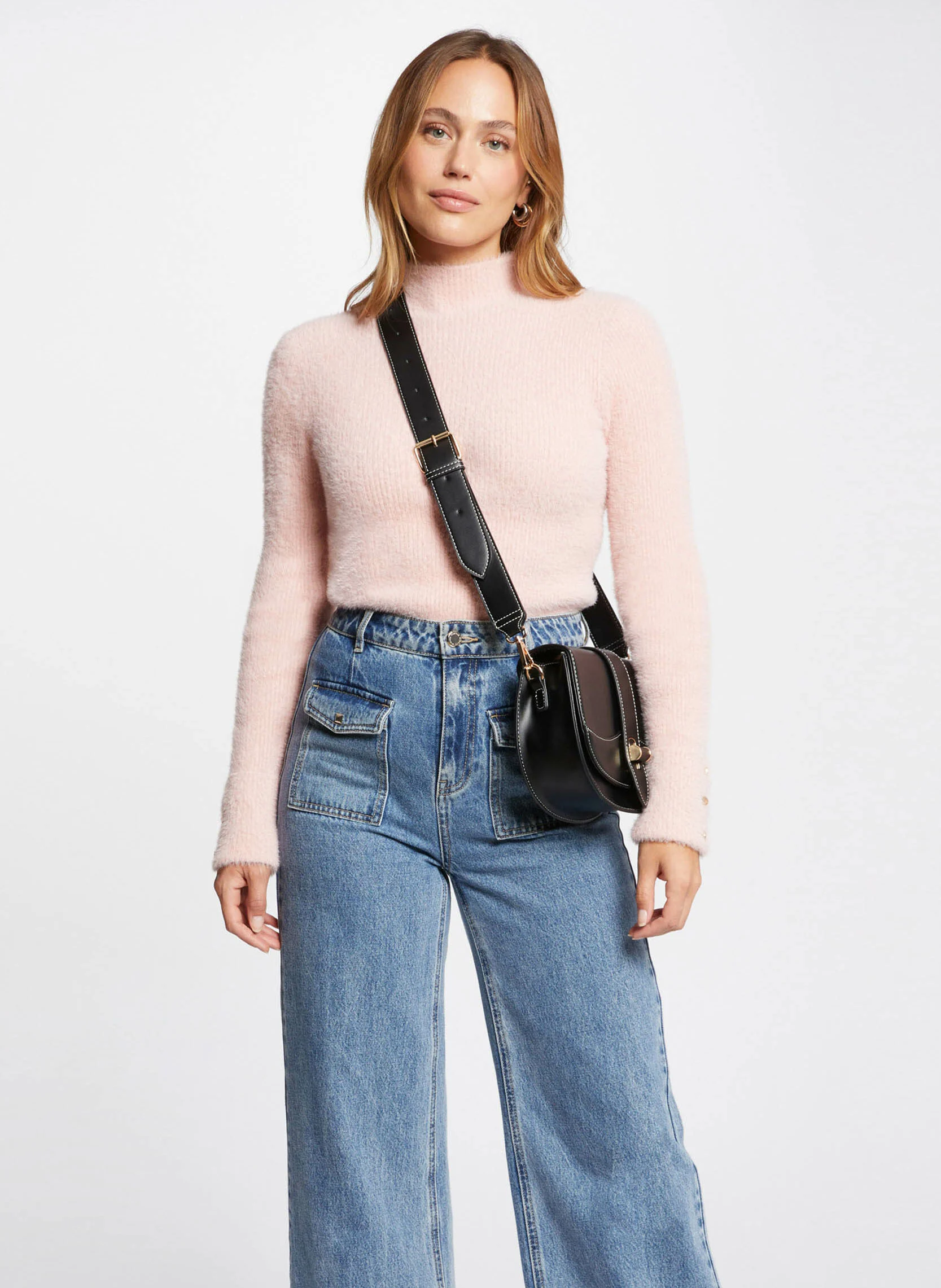 MORIK.N - Pull col montant maille duveteuse | Rose