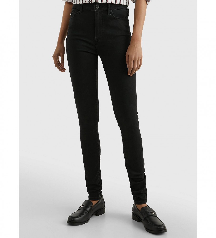 Calça jeans Tommy Hilfiger Flex Harlem de cintura alta preta