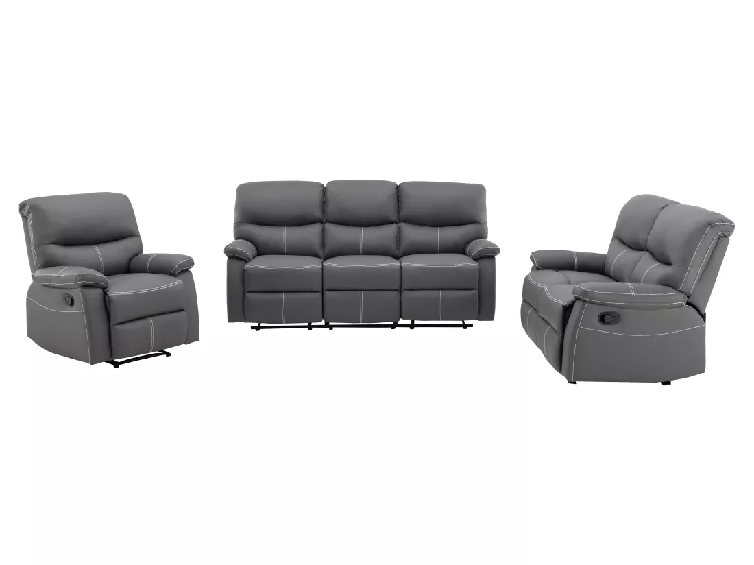 Canapés 3 places 2 places et un fauteuil relax en simili gris CANBY