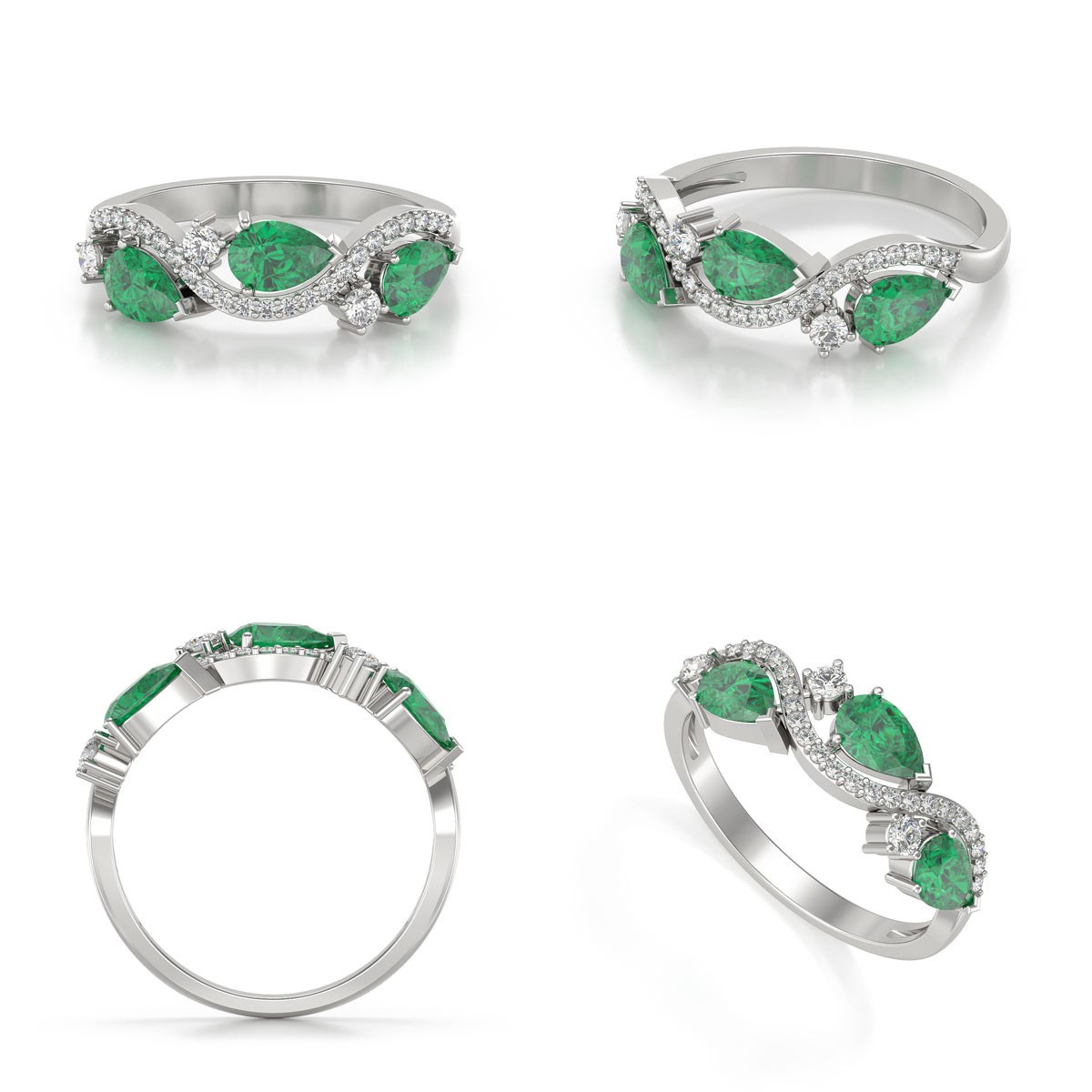 Bague Emeraude et diamants sur Argent 925 2.51grs