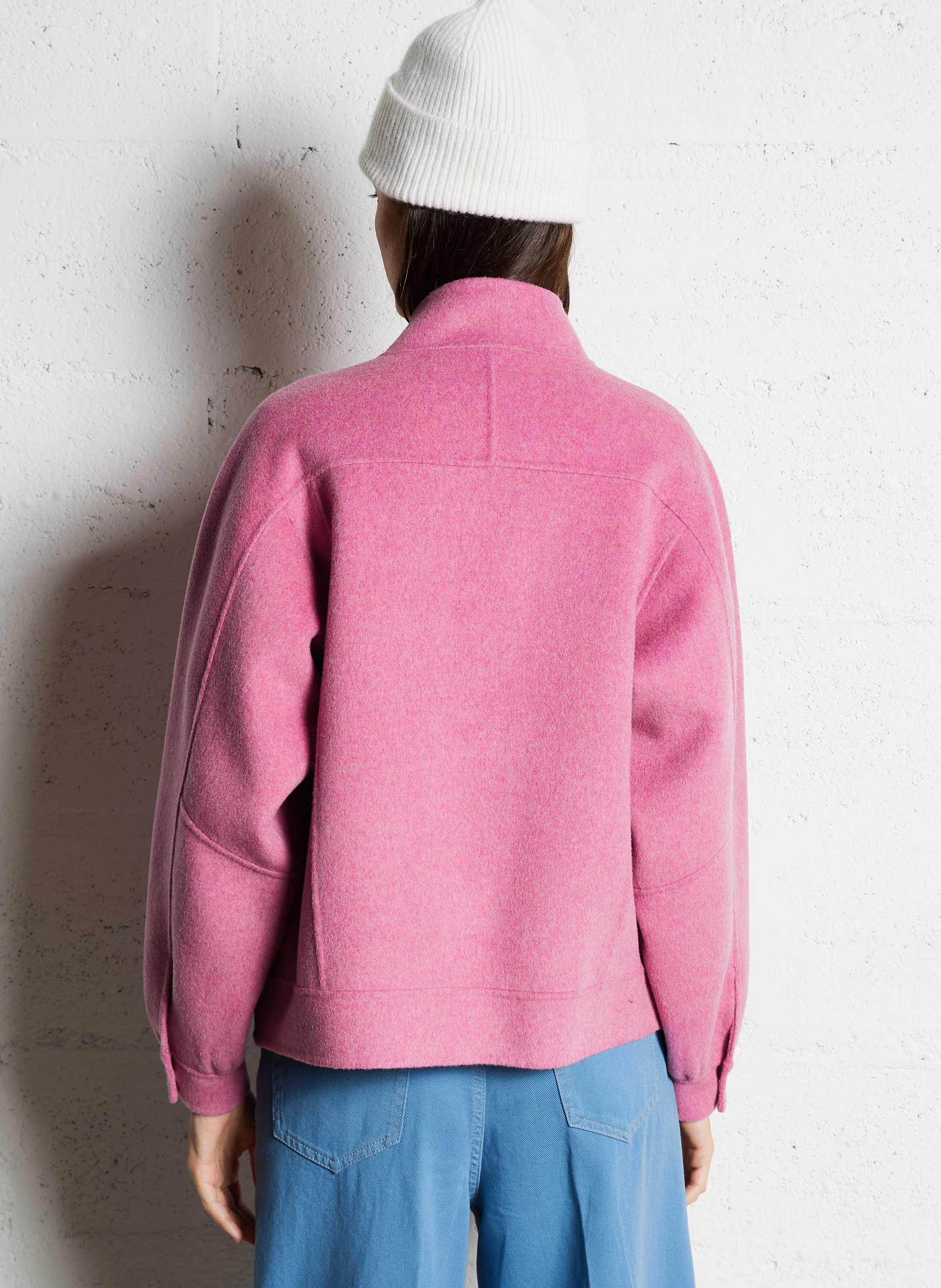 ARTHUR - Veste ample col montant en laine mélangée | Rose