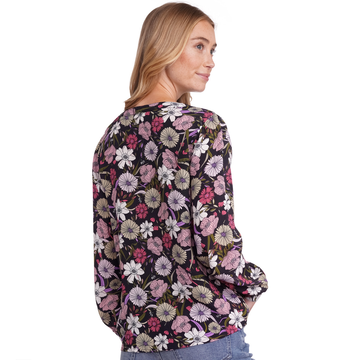 Jonas Nielsen Damen Bluse mit floralem Allover-Print schwarz / oliv / rosa