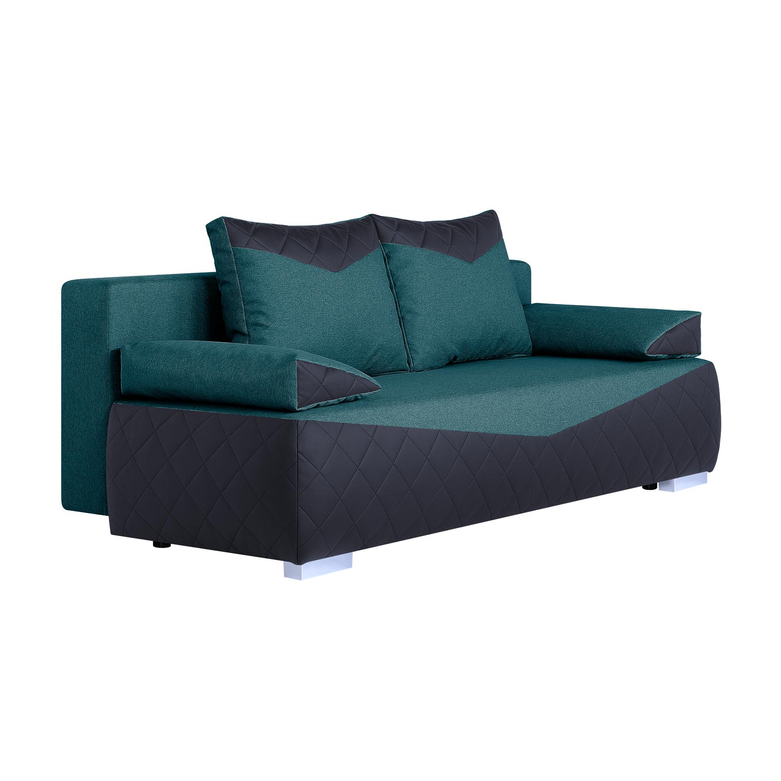 Boxspringsofa - schwarz-petrol - Karosteppung - Dauerschläfer