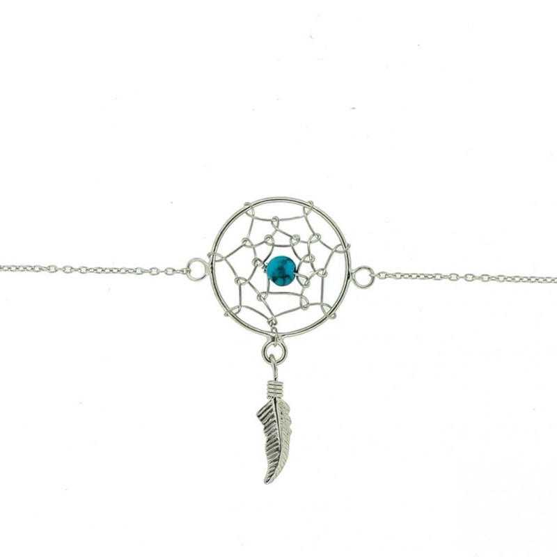 Bracelet breloque Indien attrape attrapeur de rêves 1 plume en argent 925°/00