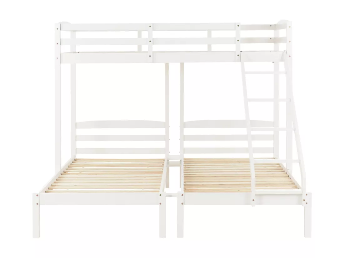 Lit superposé 90 x 200cm Lit triple - avec échelle latérale, sommier à lattes en pin, pour 3 personnes - Blanc
