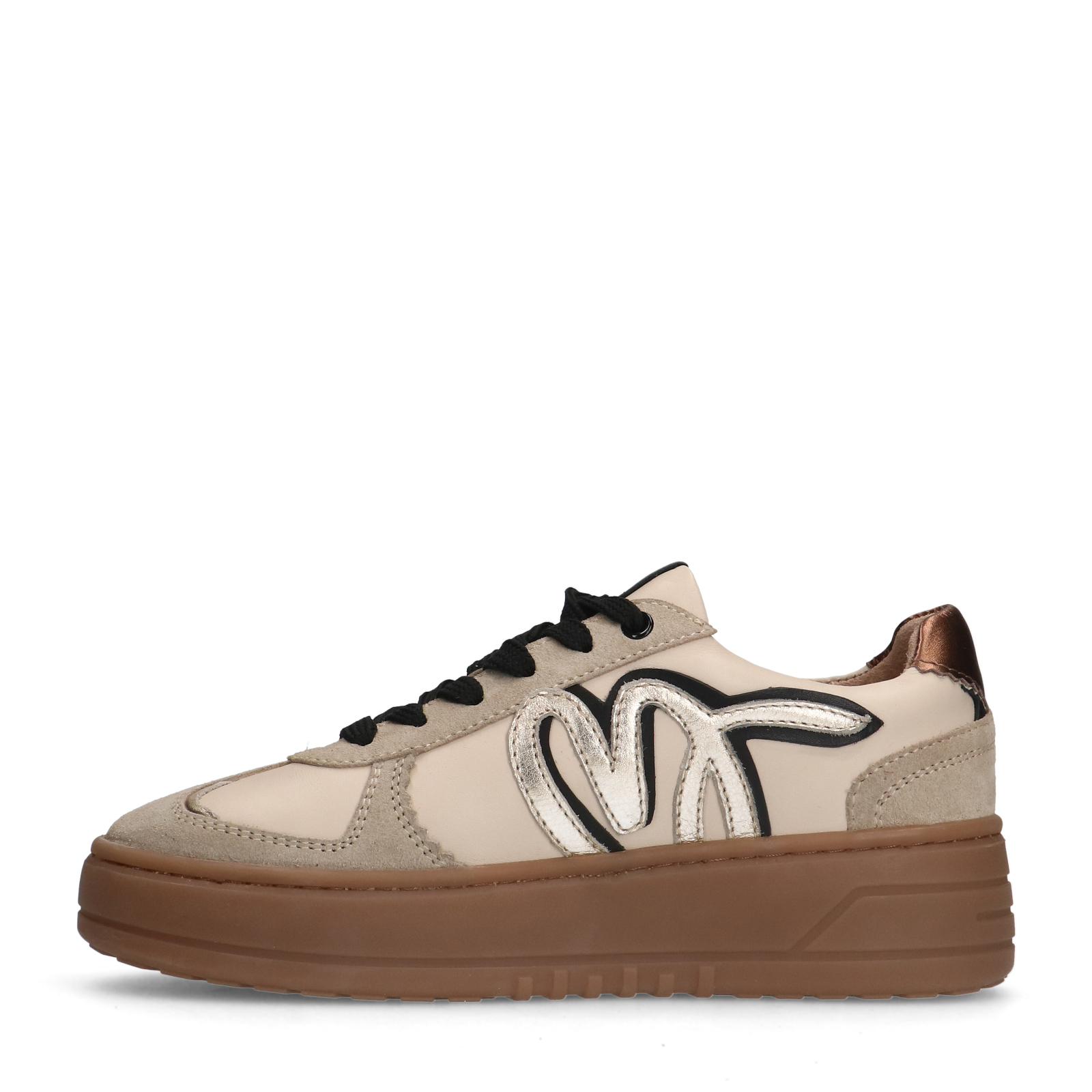 Beige leren sneakers met gouden details