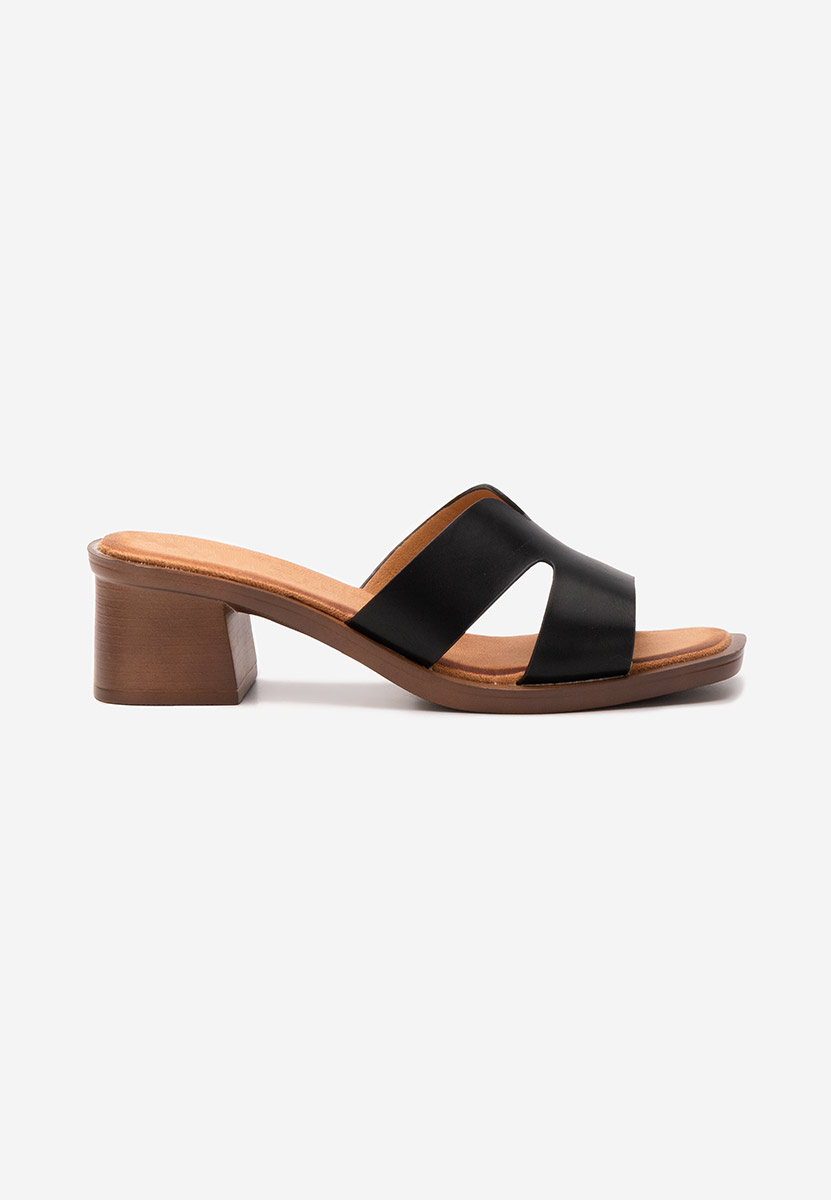 Mules à talon épais noirs Liania