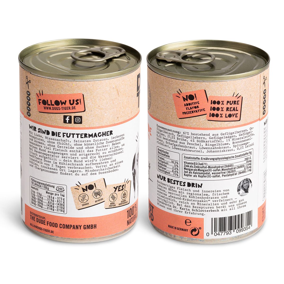Dogs’n Tiger Adult Premium Hundefutter, Nassfutter, Getreidefrei, Gaumenfreude, Geflügel