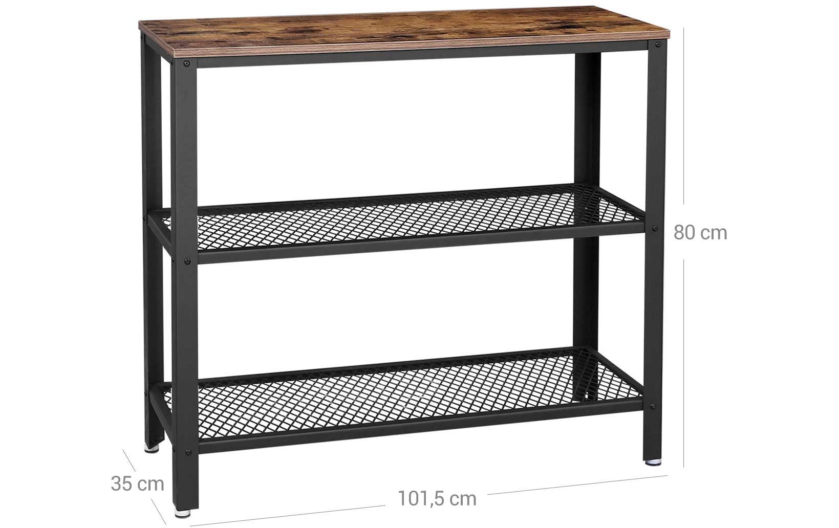 Konsolentisch mit 3 Ablagen 101.5 x 80 cm, Braun/SchwarzBeistelltisch mit 2 Gitterablagen