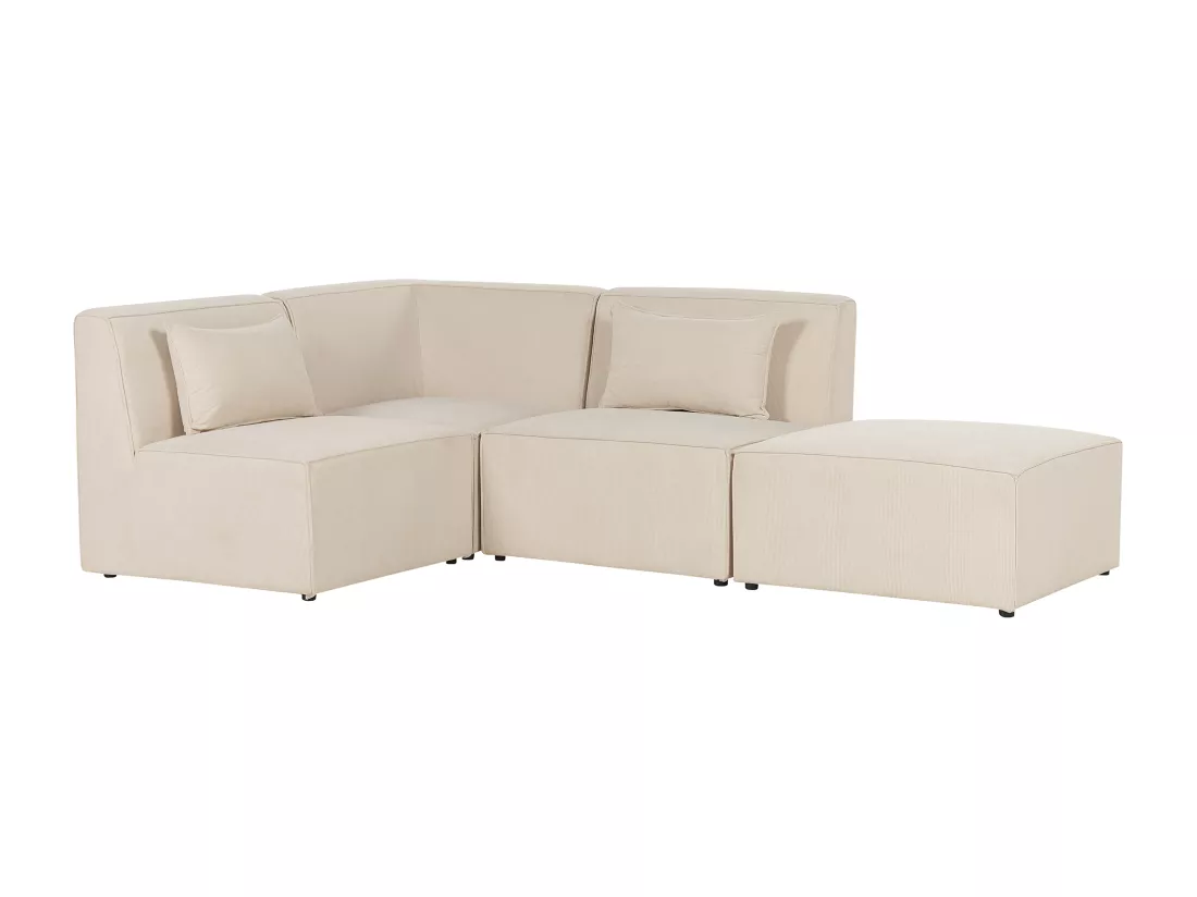 Canapé d'angle côté droit modulable 3 places en velours côtelé beige avec ottoman LEMVIG
