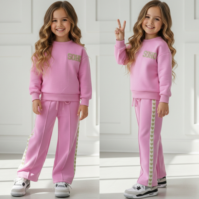 Uni Stripe hearts only soho set - donkerroze