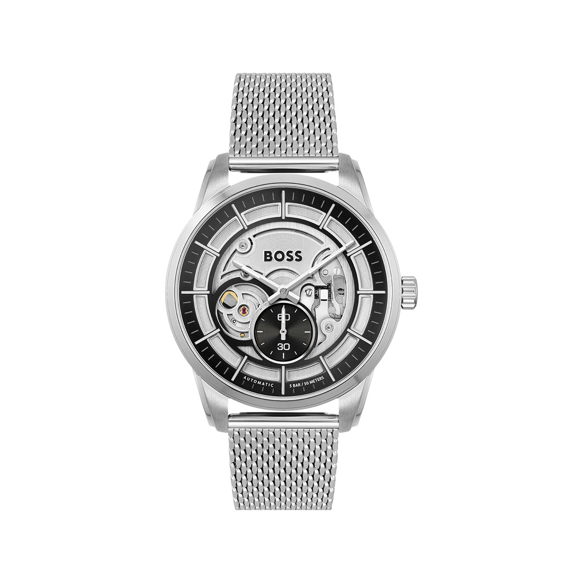 Montre BOSS sport lux homme automatique, bracelet acier argent