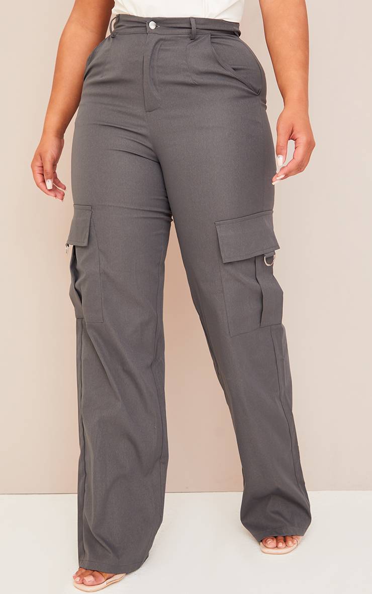 Charbon Prettylittlething Shape Pantalon Cargo Large À Détail Boucle