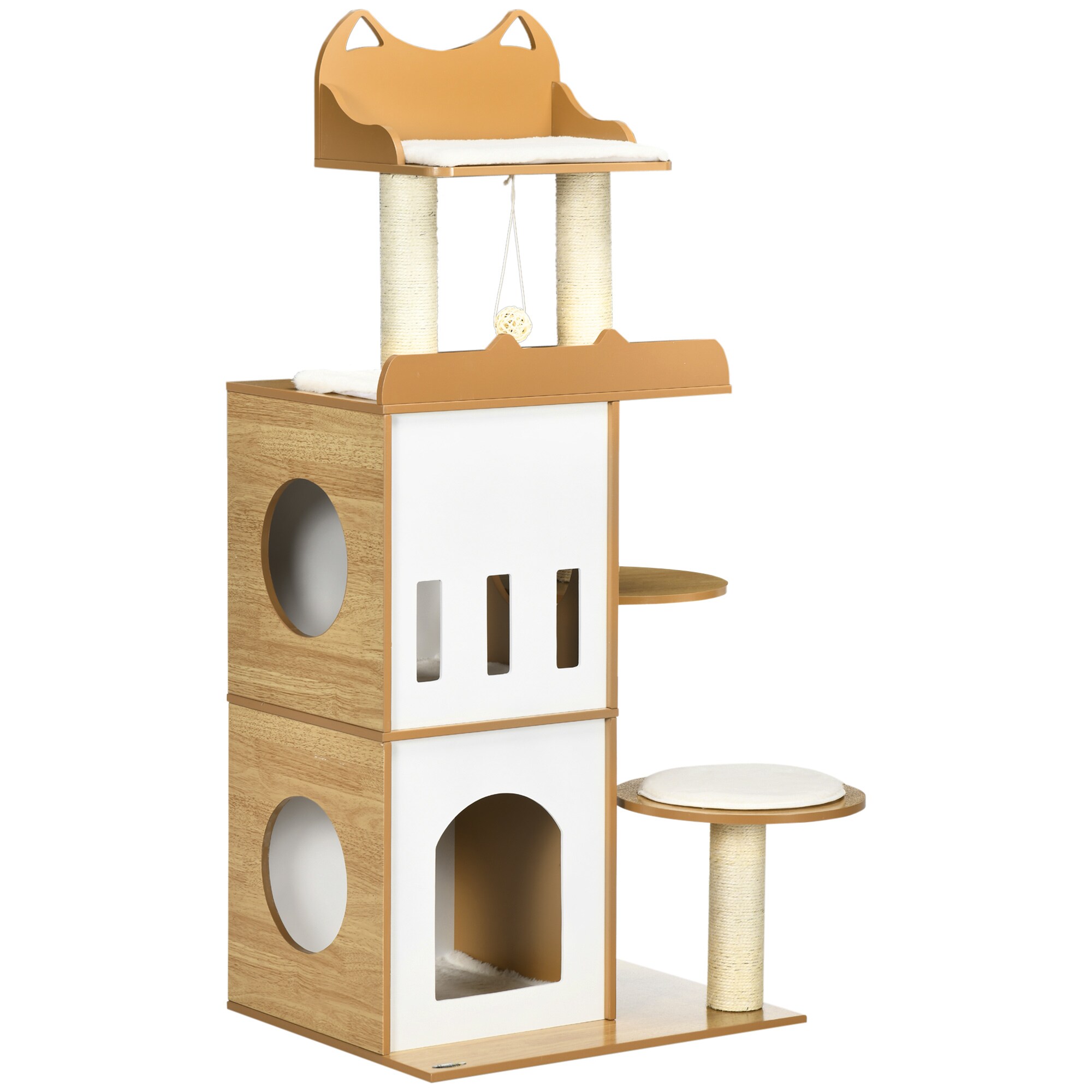 PawHut Kratzbaum mit Katzenhöhle und mehreren Ebenen weiß, natur 60L x 48B x 133H cm