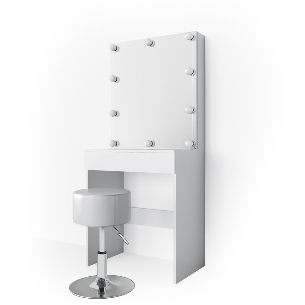 Vicco Schminktisch Melle Frisiertisch Kommode Frisierkommode Spiegel Weiß inklusive Hocker und LED-Lichterkette