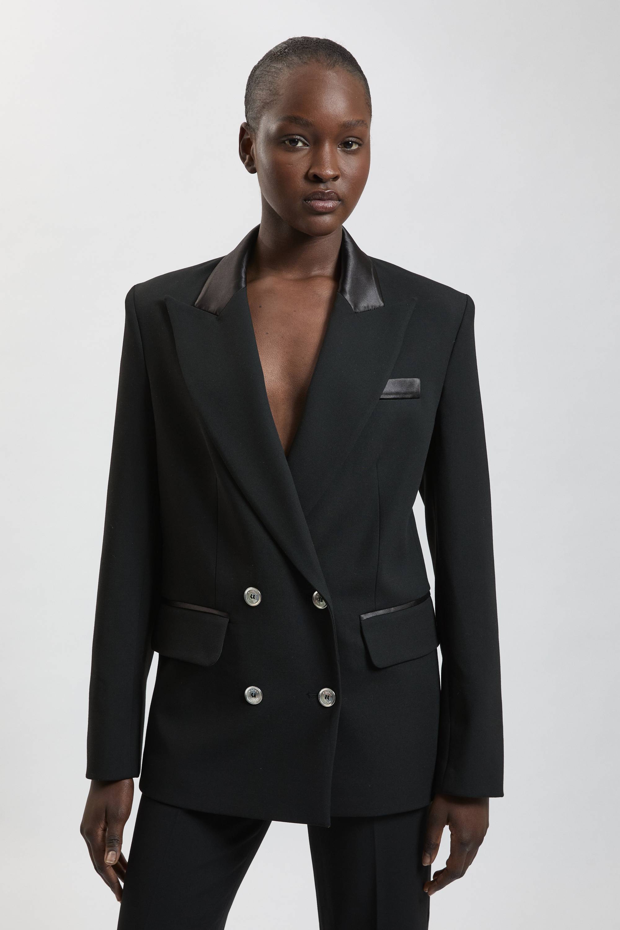 KarenMillen Veste De Smoking Ajustée En Mélange Stretch Et Satin Compact