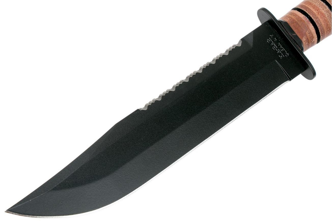 KA-BAR Big Brother 2217 deels gekarteld, vaststaand mes, lederen foedraal