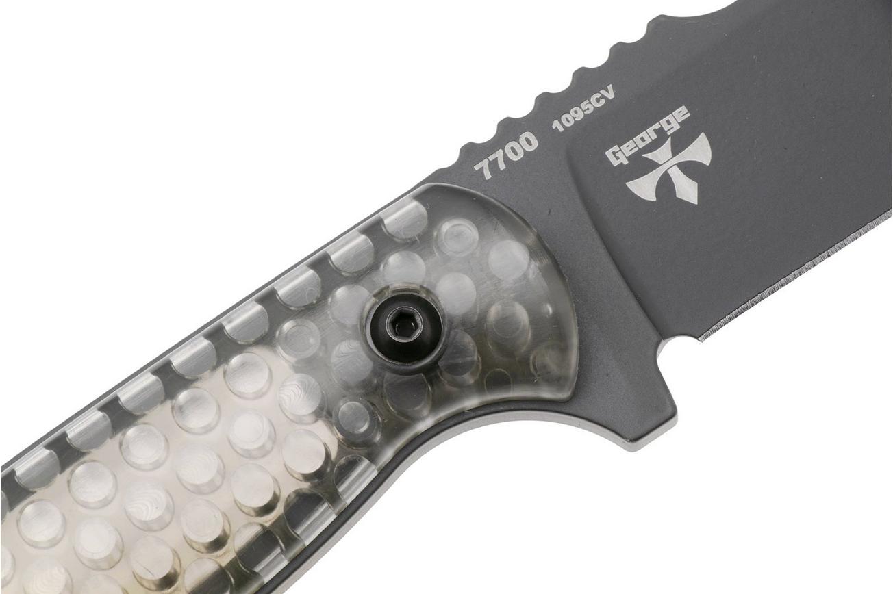 KA-BAR Cool Name 7700, Black 1095 Cro-Van Drop Point, Transparent Honeycomb Smoke Polycarbonate, vaststaand mes, Les George design
