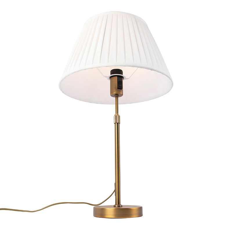 Bronze tafellamp met plisse kap wit 35cm - Parte