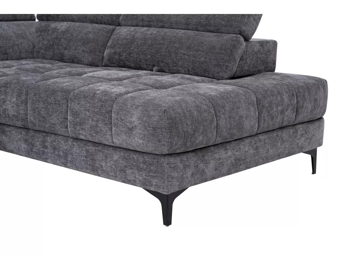 Canapé d'angle droit relax avec assise coulissante électrique en tissu anthracite MONISO