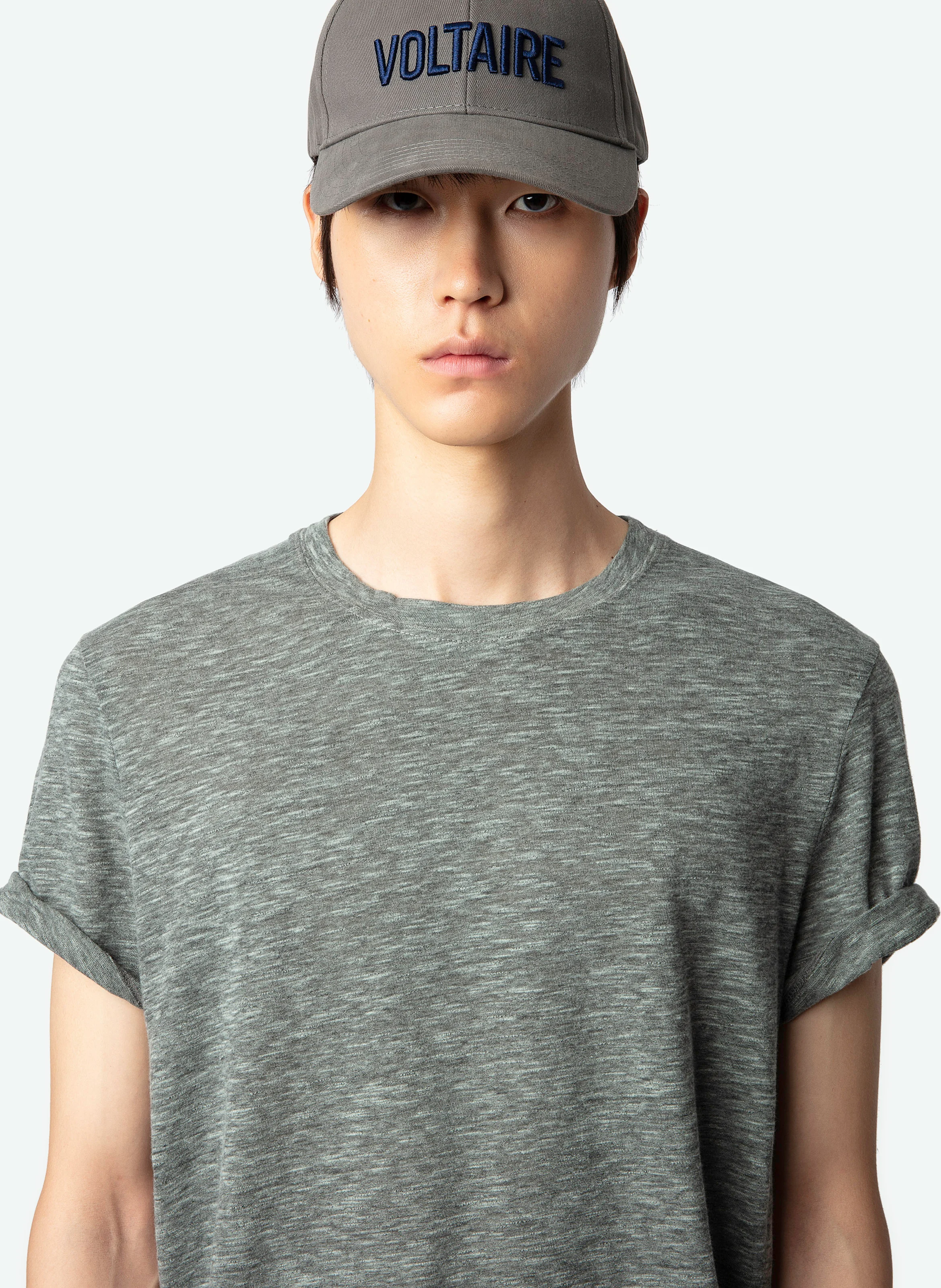 TOMMY - Tee-shirt col rond droit en coton mélangé | Bleu