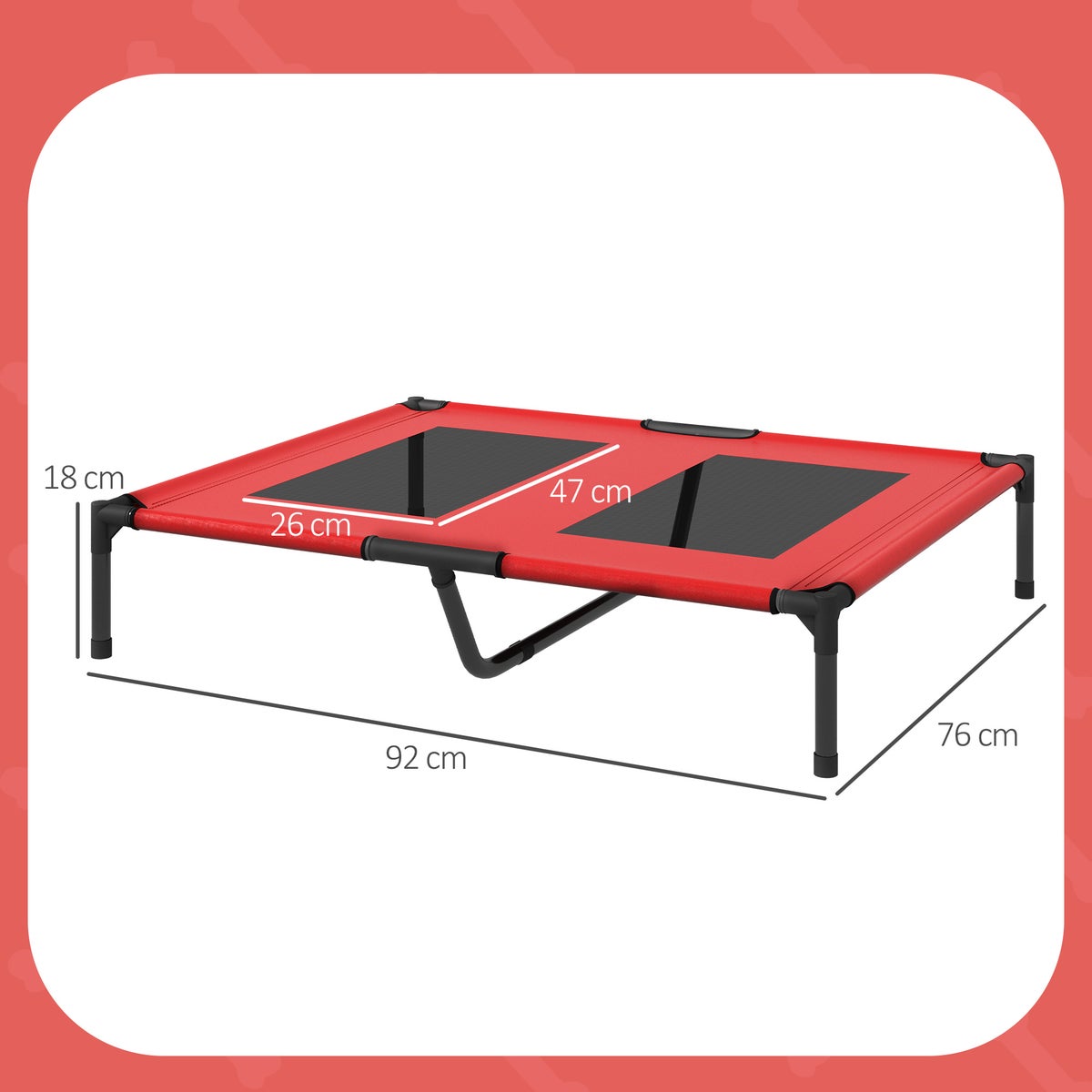 PawHut Hondenbed, 92L x 76B x 18H cm, Oxfordstof, Metaal, Rood