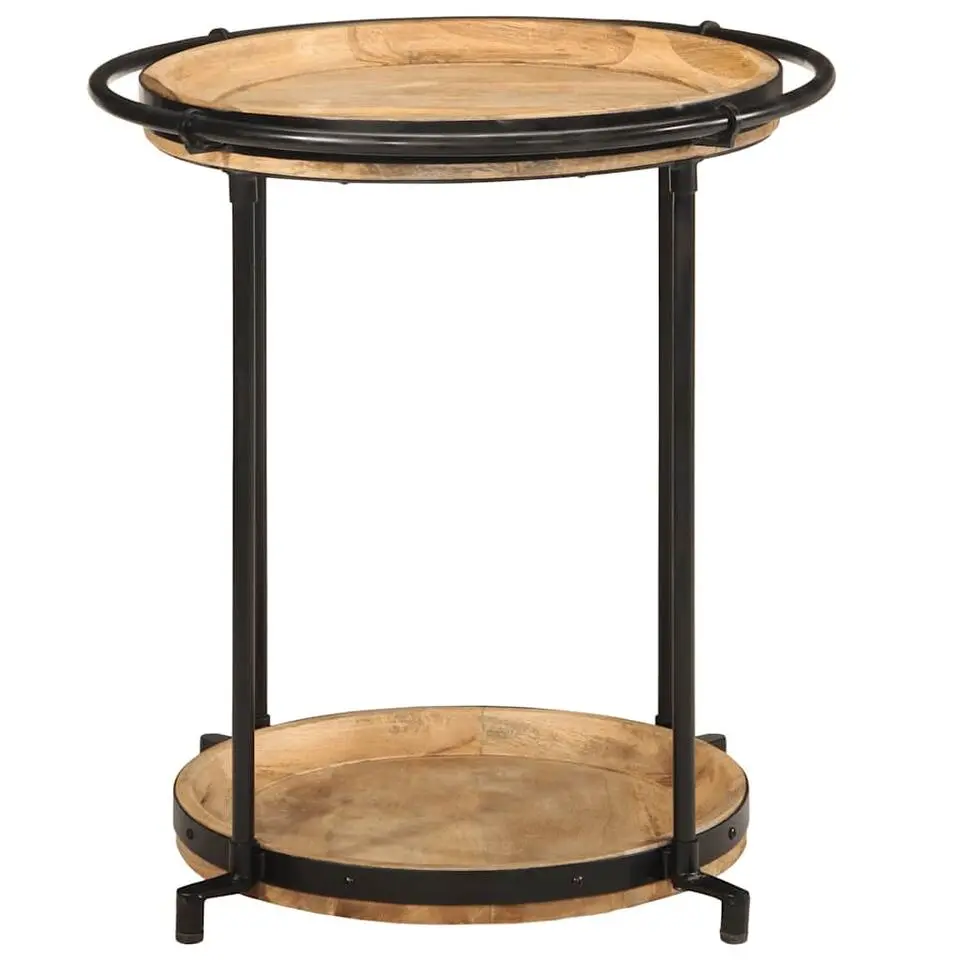 vidaXL Bijzettafel - Ronde tafel - Bruin&zwart - Mangohout en ijzer - Ø55x60 cm