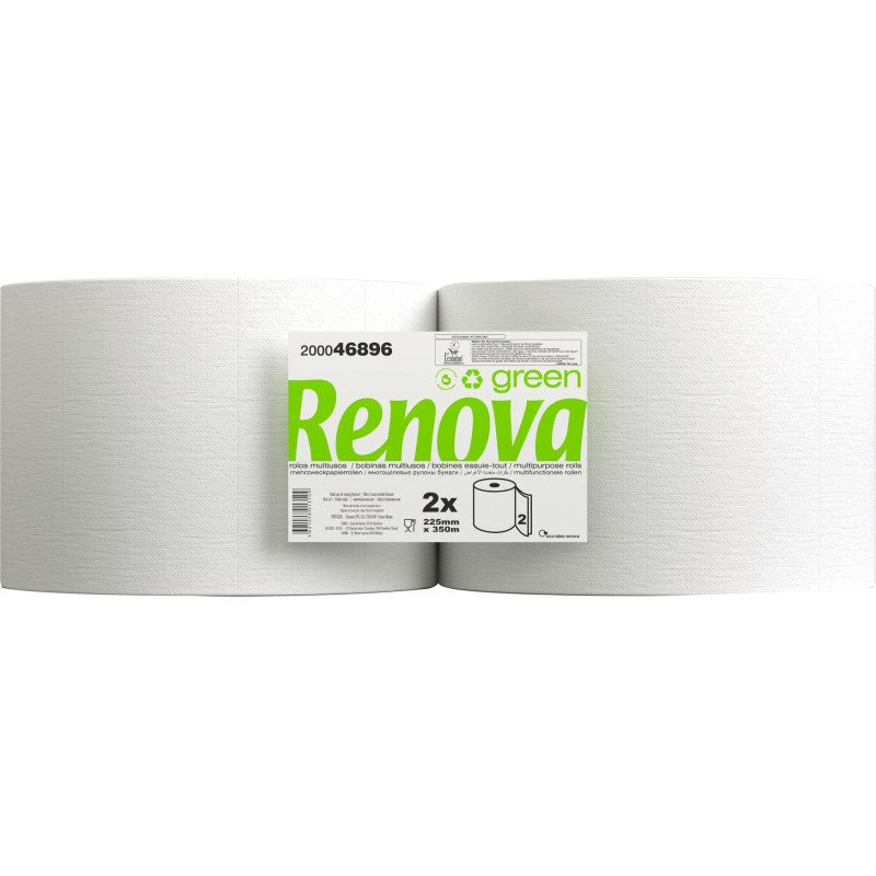 Rouleau d'essuie-mains Renova Green double épaisseur 350 m - Lot de 2