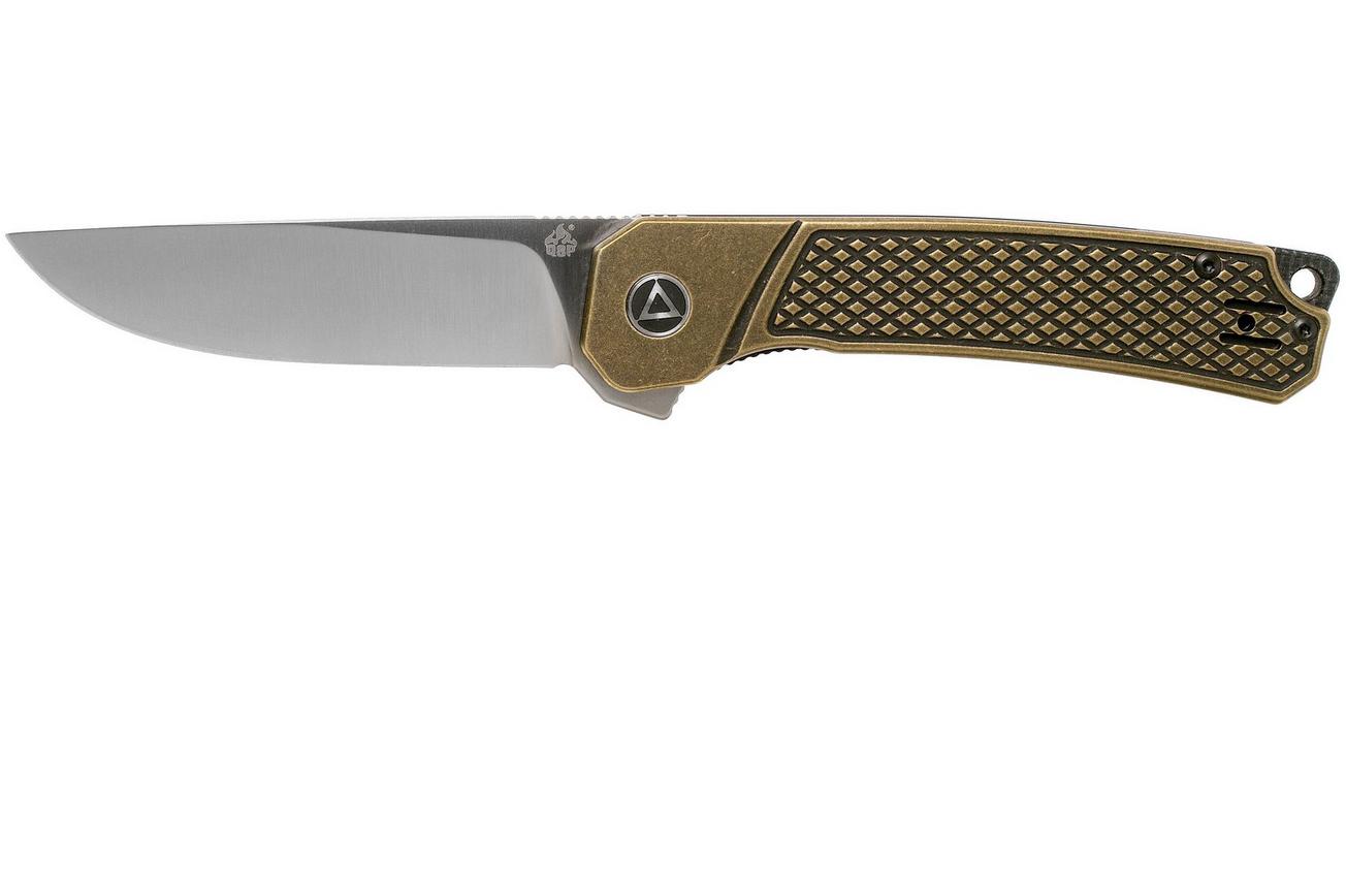 QSP Knife Osprey QS139-D1 Textured Brass, Satin, zakmes