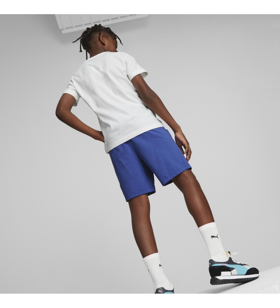 Conjunto de camisa e shorts Puma Logolab, branco e azul.