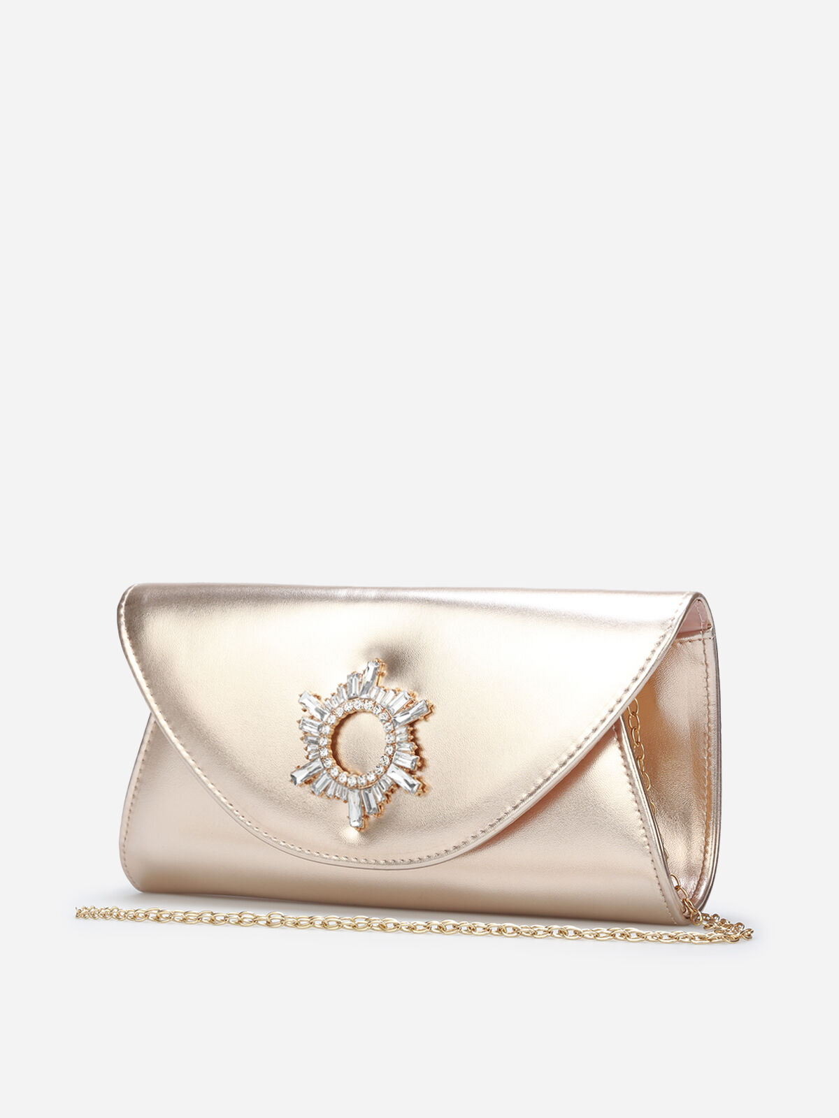 Pochette de soirée à boucle en strass- Doré rose