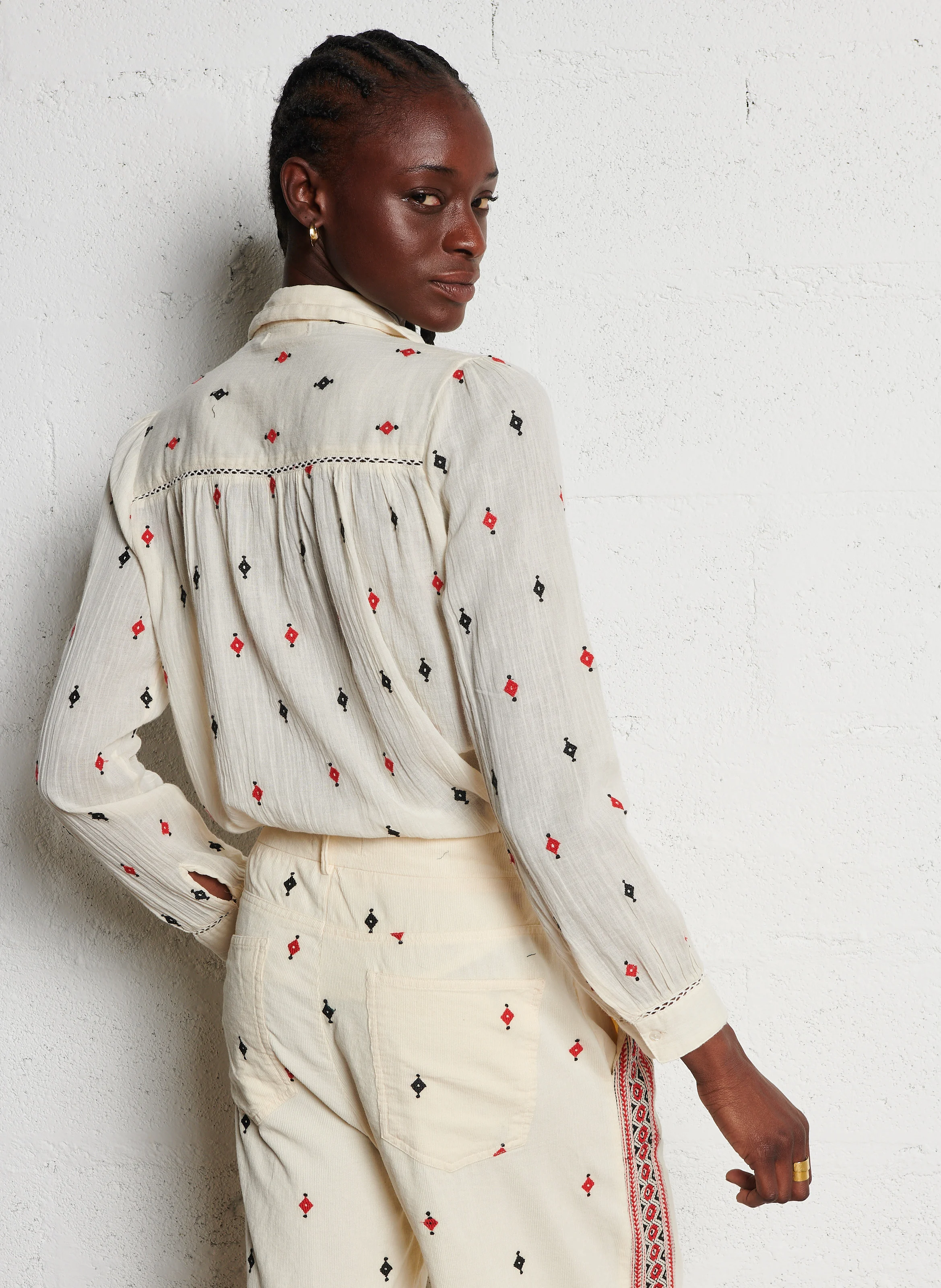 PHOEBE - Blouse droite en coton brodé | Blanc