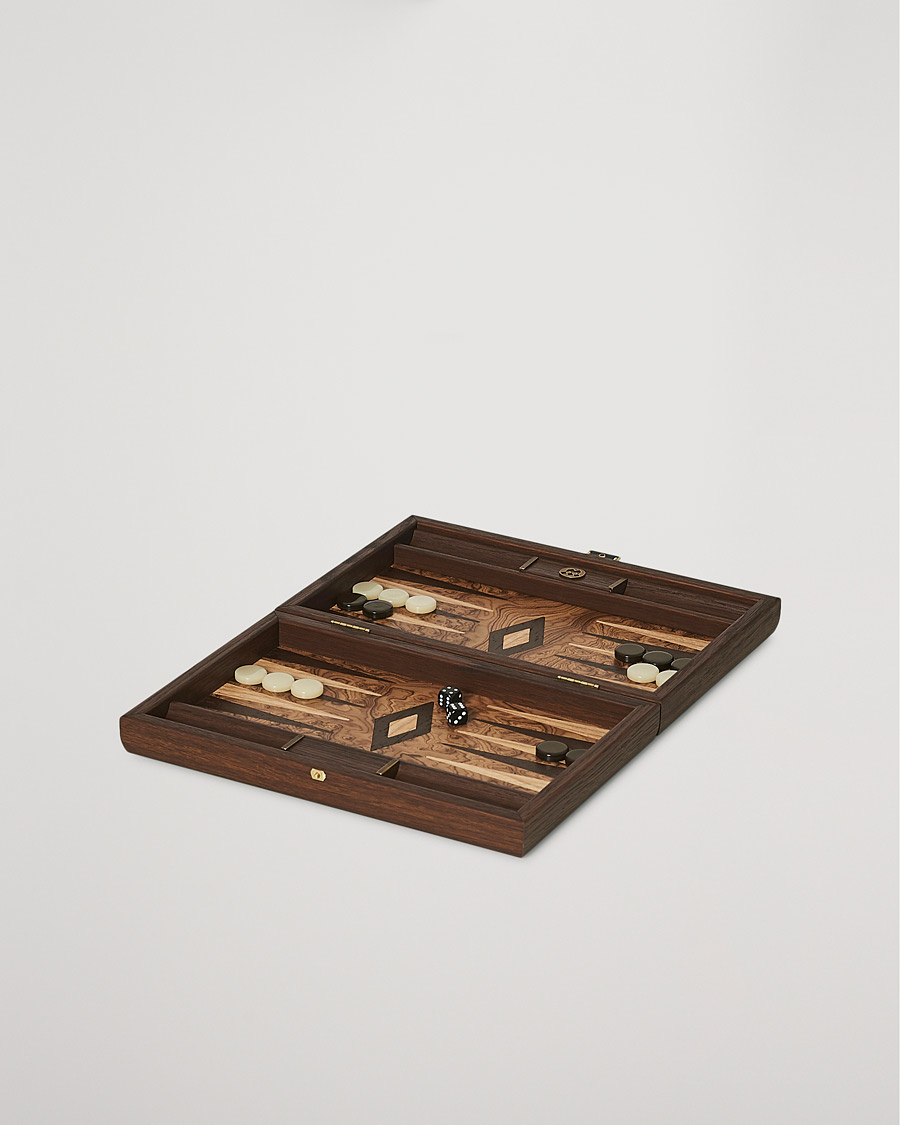 Manopoulos Walnut Burl Small Backgammon With Side Racks