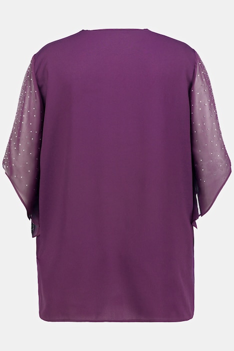 Tunika, Glitzersteinchen, A-Linie, V-Ausschnitt, 3/4-Arm