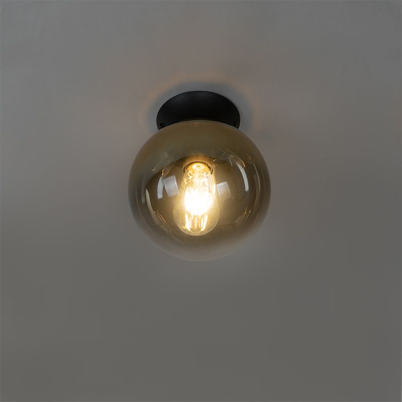 Art deco plafondlamp zwart met goud glas - pallon
