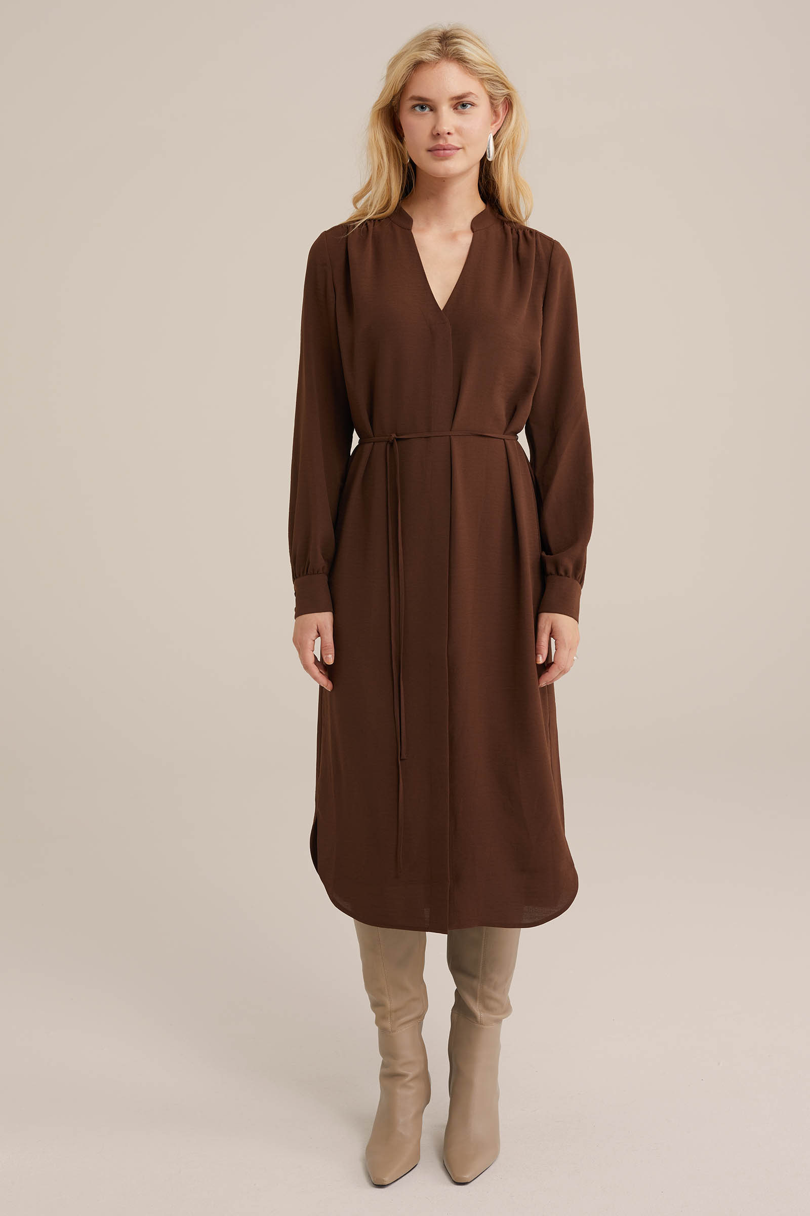 jurk met dessin WE Fashion Bruin