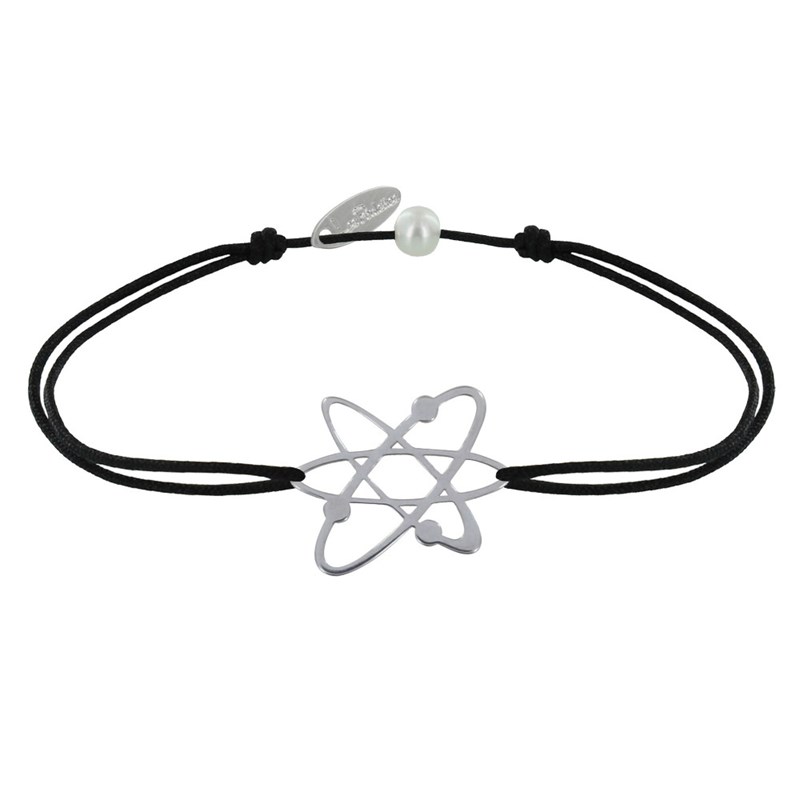 Bracelet Mixte Lien Médaille Argent Atome - Noir