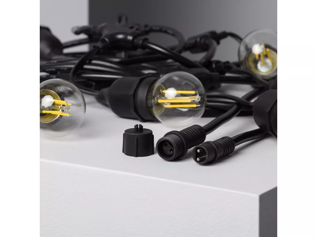 Kit Guirlande Waterproof 5.5m Noire + 8 Ampoules LED E27 Filament 4W 4000K Blanc neutre
