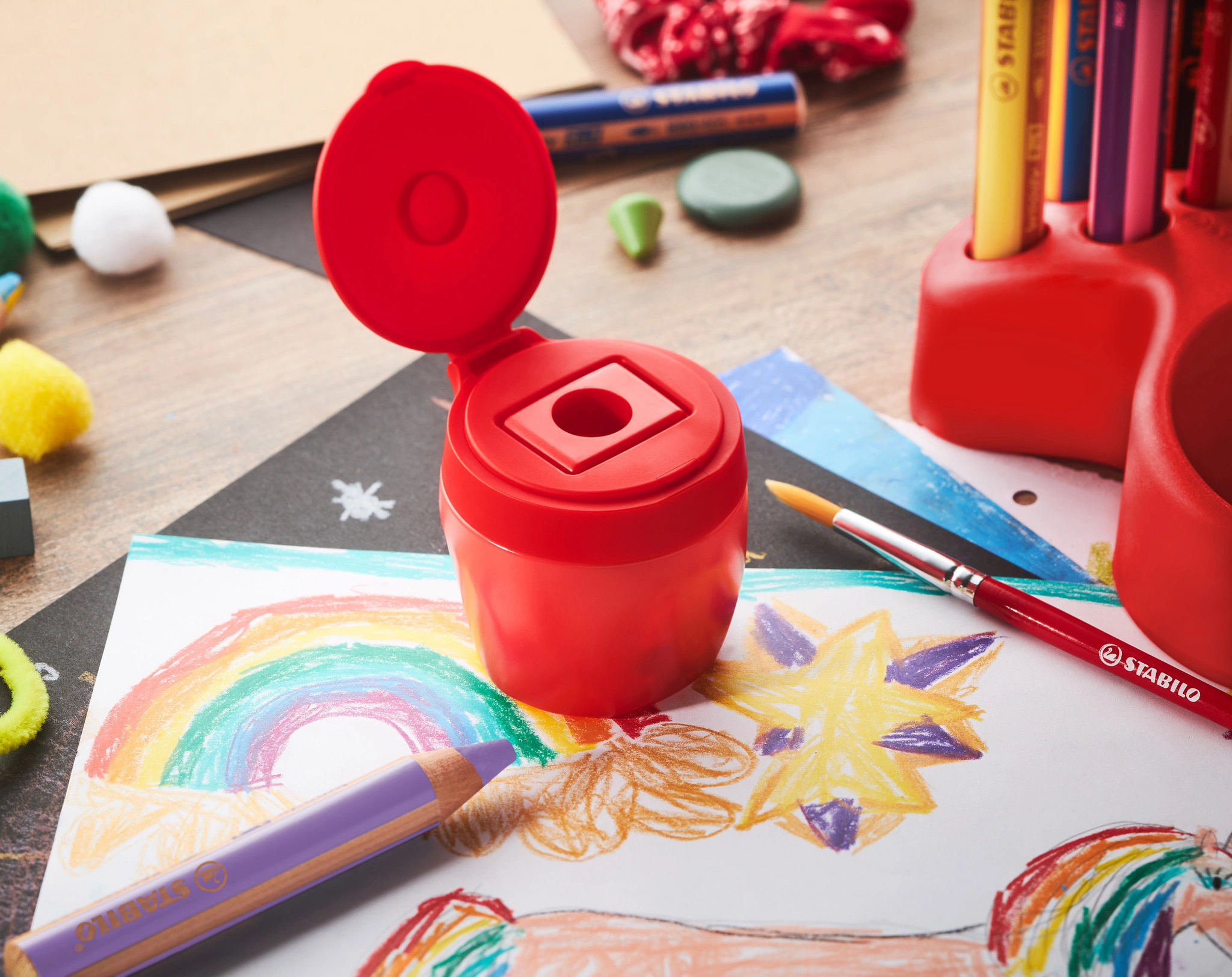 Dosenspitzer STABILO® woody 3in1 für extradicke Stifte in rot