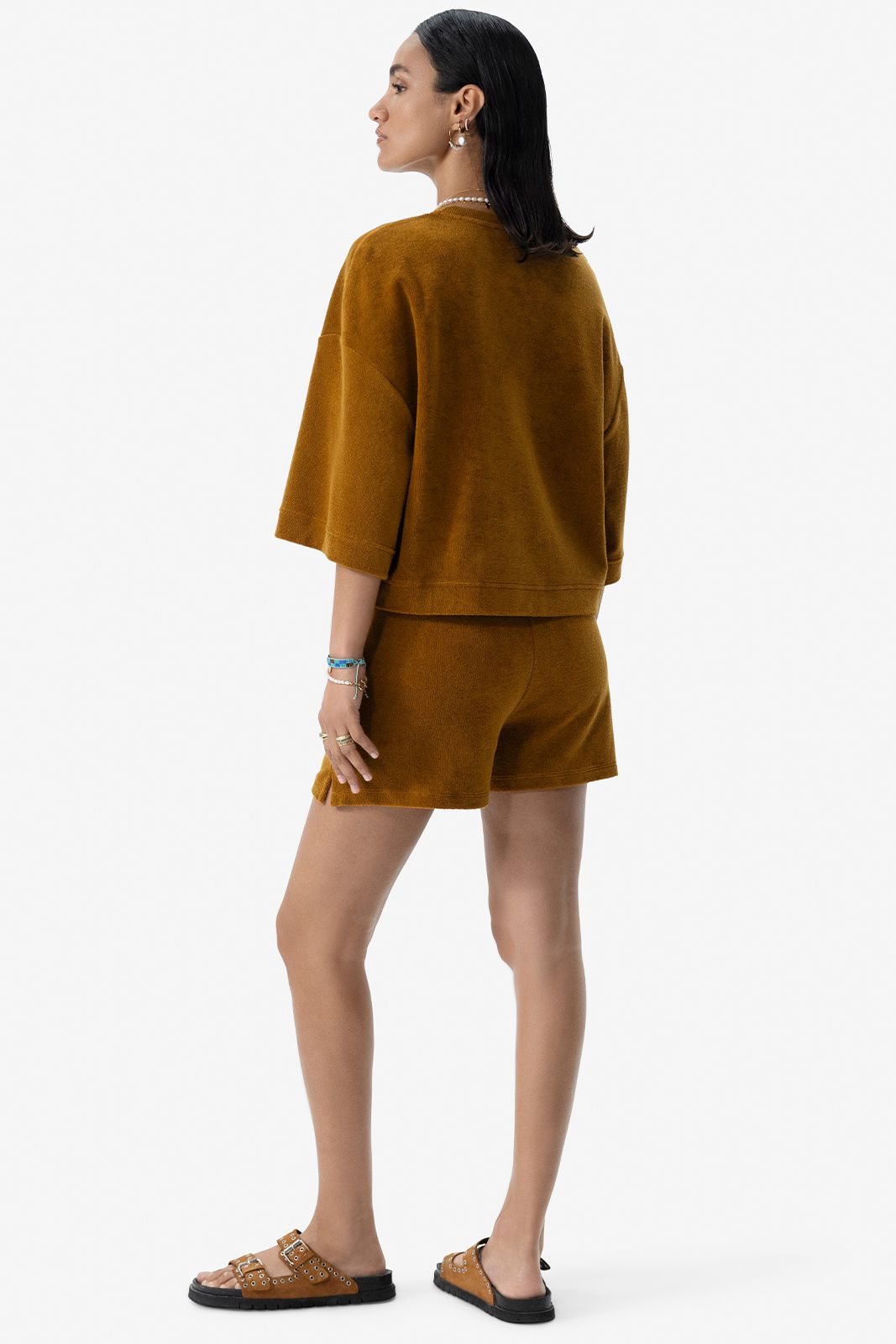 Goudbruine terry shorts