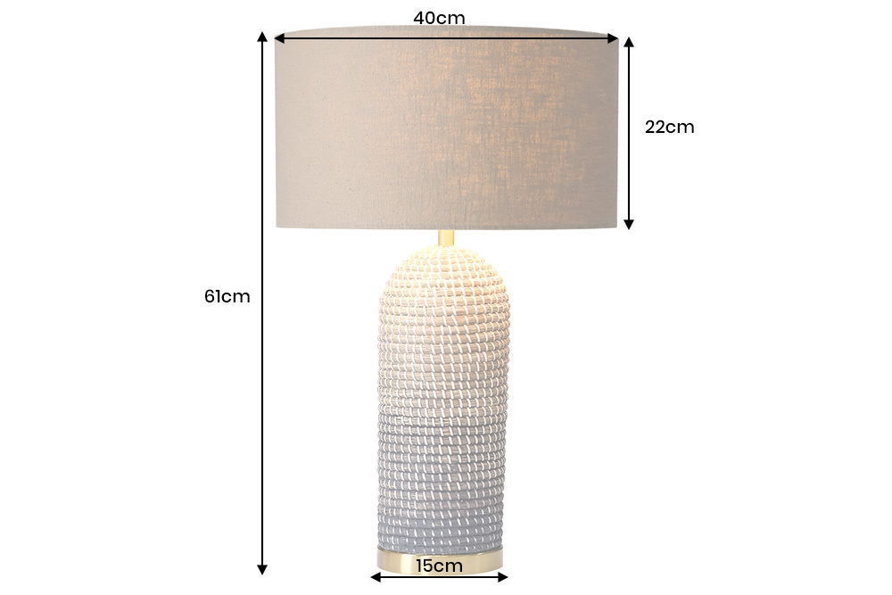 Handgefertigte Tischlampe ZEA 60cm braun natur runder Leinenschirm Seegras