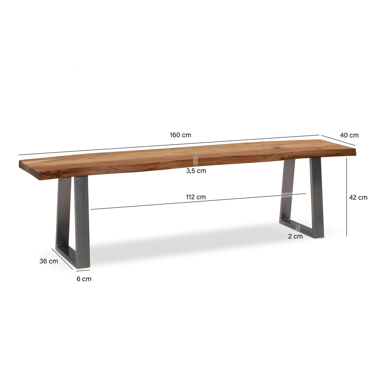 Esszimmerbank - Akazie Massivholz - Trapezbeine chromfarben - 160 cm