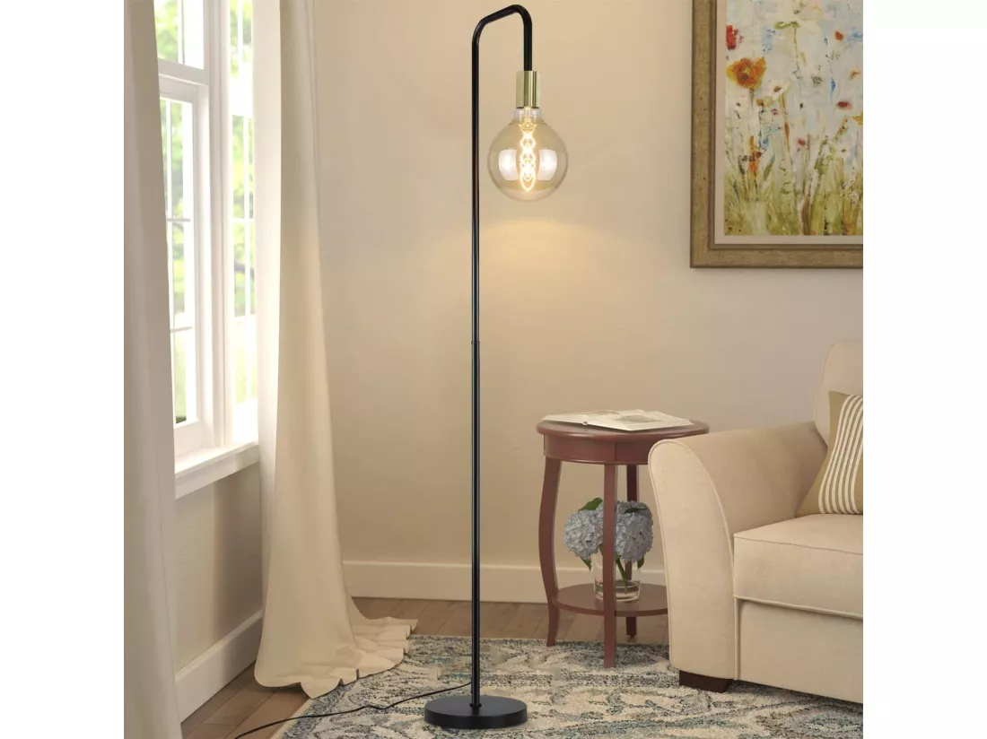 NETTLIFE Lampadaire Salon Vintage Lampadaire noir or avec interrupteur à pied Métal industriel Lampadaire design Lampe de salon(sans ampoules)